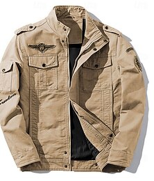 economico -giacca militare da uomo in cotone ricamata giacca cargo con spalline manica lunga collo alto multitasche cappotto giacca da camionista stampa lettera libertà capospalla tattico