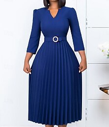 ieftine -Pentru femei Rochie de lucru Rochie casual Rochie A line Modă Zilnic Rochii Midi Zdrobit Peteci În V Manșon Lung Simplu Fit regulat Galben Roșu-aprins Albastru piscină Toamnă Iarnă S M L XL XXL