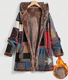 halpa -Naisten Talvitakki Huppari takki ulko- Katu Arki-asut Syksy Talvi Pitkä Takki Normaali Pidä lämpimänä Hengittävä Tyylikäs Vapaa-aika Jackets Pitkähihainen Raidat ja Plaid Taskut Täysi vetoketju