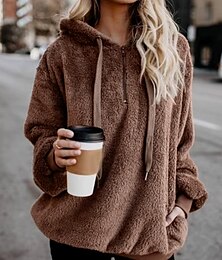 abordables -Mujer Plano Casual Manga Larga Sudadera Tops regulares Calle Uso Diario Cremallera Bolsillo Vino Marrón Verde Trébol Otoño Invierno