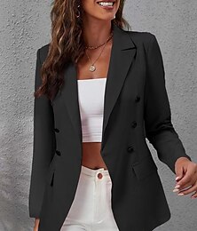 abordables -Mujer chaqueta Trabajo Botón Color sólido Transpirable Estilo de Oficina Ajuste regular Ropa de calle Manga Larga Otoño Negro S