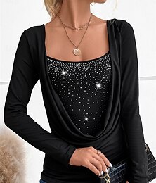economico -Per donna Camicia Blusa Tinta unica Essenziale Informale Manica lunga Girocollo Top regolari Giornaliero Collage Nero Vino Verde Autunno Inverno