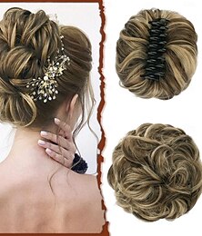 abordables -Chignon décoiffé à pince, postiche ondulé, bouclé, queue de cheval, extensions de cheveux synthétiques ébouriffés, chouchou pour femmes