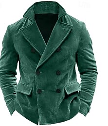 billiga -Herr Manchesterjacka Manchesterblazer Företag Cocktailfest Bröllopsfest Mode Ledigt Höst vinter Polyester Manchestertyg Slät Knapp Ficka Bekväm Dubbelknäppt Blazer Blå Khaki grön Armégrön