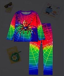 preiswerte -Jungen 3D Graphic SPIDER Pyjama-Sets Pyjama-Sets mit T-Shirt und Hose Langarm 3D-Druck Herbst Winter Aktiv Basic kinderkleidung 4 Jahre + Rundhalsausschnitt Heim Täglich Regular Fit