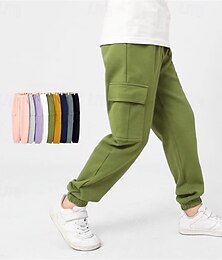 billiga -Barn Flickor Långbyxor Ensfärgat Streetwear Ficka Skola 4 år + Vår Svart Vit Rodnande Rosa