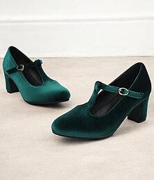 ieftine -pantofi de damă din catifea verde cu bandă în T Mary Jane cu toc bloc – pantofi rochii de inspirație vintage pentru petreceri și evenimente formale