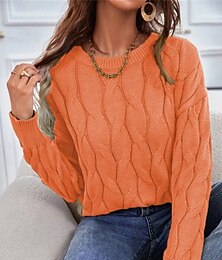 abordables -Femme Pull Chandail Pull Décontractées Flexible Couleur monochrome torsadé Col Ras du Cou Tricoté manche longue Hauts réguliers Tricoter Extérieur du quotidien Fin de semaine Orange Kaki Automne Hiver