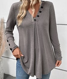 economico -Per donna Tunica Manica lunga A V Bottoni Grigio Primavera Autunno Inverno