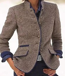 abordables -Mujer Abrigo Exterior Con bolsillos Plano Cómodo Elegante Ajuste regular Ropa de calle Manga Larga Otoño Color Caquí S