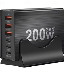 economico -Stazione di ricarica gan da 200 W, caricabatterie USB C a 6 porte, ricarica rapida QC PD 3.0, caricabatterie USB veloce di tipo C per iPhone 15, 14, 13, 12 Pro, MacBook