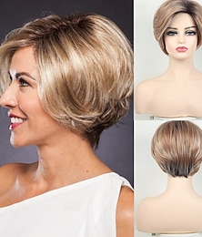 economico -parrucche corte castane per donne parrucca caschetto parrucca liscia naturale riga laterale per cosplay da festa quotidiana