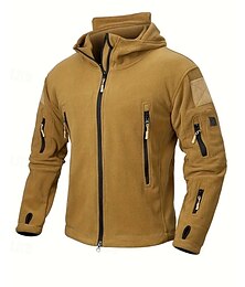 abordables -Hombre Chaqueta de lana Chaqueta militar Chaqueta táctica Diario Vacaciones Mantiene abrigado Bolsillo Vellón Otoño invierno Plano Moda Ropa de calle Con Capucha Regular Negro Caqui Verde Ejército