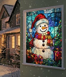 رخيصةأون -ديكورات أغطية النوافذ في عيد الميلاد، ستارة رجل الثلج المصنوعة من الزجاج الملون من القماش، ملصق فيلم، ديكور تغطية باب النافذة لمنزل عيد الميلاد، ملصقات النوافذ الداخلية والخارجية