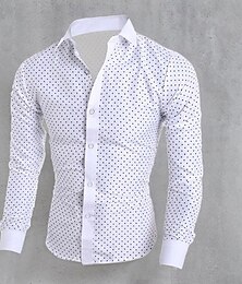 preiswerte -Herren Hemd Oberhemd Knopfhemd Punkt Hochzeit Täglich Weiß Marineblau Langarm Umlegekragen Frühling & Herbst Bekleidung