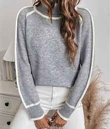 billige -Dame Genser Pullover genser Fritid Myk Ren farge Riflet Rullekrage Strikket Langermet Vanlige topper Strikke utendørs Daglig Helg Militærgrønn Grå Høst Vinter
