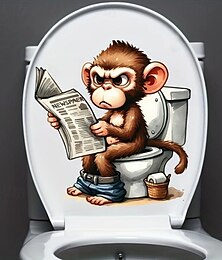 お買い得  -猿のトイレ蓋ステッカー、ホーム改善トイレ蓋ステッカー、タンクデカール、楽しい動物シリーズの壁飾り