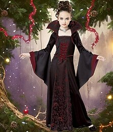 billige -Barn Jente Cosplay kjole Cosplay Custome Festkjole Blomstret Multi-farge Langermet Ytelse Fest Lapper Årgang Gotisk Polyester Akryl Maksi Vintage kjole Festkjole Rumpet kjole Sommer Vår 4-12 år Hvit
