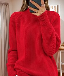 abordables -pull femme pull pull col roulé tricot manches raglan printemps automne maison quotidien vacances quotidien doux manches longues couleur pure jaune rose