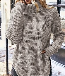 abordables -Femme Pull Chandail Pull Décontractées Flexible Couleur monochrome Grosse maille Col Roulé Fendu Tricoté manche longue Hauts réguliers Tricoter Extérieur du quotidien Fin de semaine Kaki Automne Hiver
