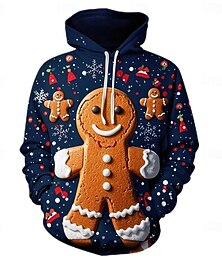abordables -Navidad Hombre de pan de jengibre Sudadera Sudadera con capucha navideña divertida 3D Navidad Bolsillo delantero Gracioso Para Pareja Hombre Mujer Adulto Navidad Carnaval Impresión 3D Fiesta Casual