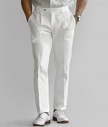preiswerte -Herren Leinenhosen Einfarbig Volle Länge Hochzeit Outdoor Urlaub Elegant Urlaub Schwarz Weiß Mikroelastisch