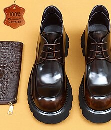 abordables -bottines à lacets épaisses en cuir verni marron pour hommes - chaussures habillées décontractées de créateur à semelle robuste pour la mode urbaine