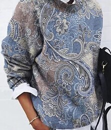 economico -Per donna Camicia Blusa Floreale Motivo cashemire Essenziale Informale Manica lunga Girocollo Top regolari Giornaliero Stampa Blu Marrone Grigio Autunno Inverno