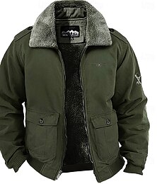 economico -giacca in pile ricamata da uomo, giacca cargo, manica lunga, militare, tattico, termico, caldo, stile vintage, casual, bomber in cotone con colletto rovesciato, verde militare, blu scuro