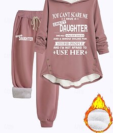 abordables -Sudadera de 2 piezas para mujer pantalones de forro polar de manga larga con capucha impresión de letras casual rosa oscuro azul gris otoño ajuste regular