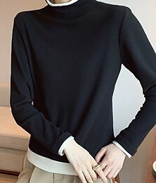 baratos -Mulheres Camisa Social Blusa Côr Sólida Básico Casual Manga Longa Gola Alta Tops regulares Diário Patchwork Preto Branco Marron Outono Inverno