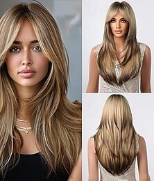 economico -parrucche per donne parrucca lunga liscia a strati con frangia parrucca sintetica resistente al calore per cosplay
