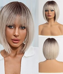 baratos -peruca bob com franja perucas curtas bob para mulheres peruca sintética curta resistente ao calor com aparência natural para uso diário festa e cosplay