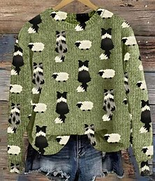 economico -Per donna Felpa Giornaliero Pop art Animali A coste Girocollo Stampa Spalla cadente Manica lunga Top regolari Maglia Formale Fine settimana Verde Autunno Inverno