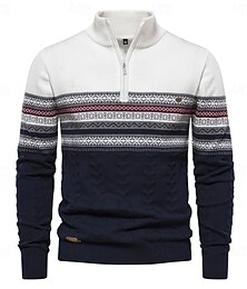 abordables -Hombre Suéter de punto Estriado Tejer Cuello Mao Ropa Obispo Primavera & Otoño Blanco Azul Marino S M L