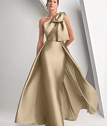 abordables -robe de soirée trapèze élégante robe formelle longueur au sol sans manches une épaule automne mariage invité satin avec nœud(s) 2025