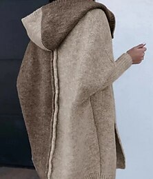 preiswerte -Damen Pullover Strickjacke Brautkleider schlicht Weich Einfarbig Gerippt Mit Kapuze Strick Langarm Lange Oberteile Stricken Outdoor Täglich Wochenende Rosa Grün Herbst Winter