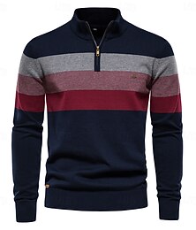 abordables -Homme Pull Tricots Côtelé Tricoter Hauts Réguliers Fermeture éclair Bloc de Couleur Col Rabattu Tricots Neutre Extérieur Vêtement Tenue Printemps & Automne Noir bleu marine S M L