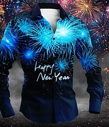 billiga -Nyår Herr Bokstav & Nummer Skjorta Långärmad Ledigt Fest Dagligen Vår Höst Vinter Nedvikt Ficka Rubinrött Blå Purpur Grön