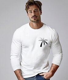 billige -Herre Grafiske T-skjorter Uformell stil Klassisk Stil Palmetre Crew-hals Klær Andre trykk utendørs Feriereise Gate Daglig Sport Langermet Mote Kul Daglig Stilfull Enkel