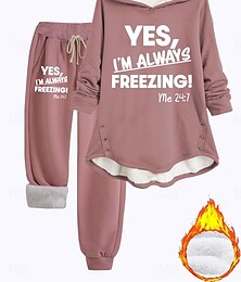 abordables -Conjunto de 2 piezas de ropa de casa para mujer sudadera y joggers casual clima frío impresión de frase con forro de forro polar cómodo ajuste de invierno