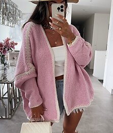 abordables -Femme Pull Chandail Gilet Cardigan Décontractées Flexible Couleur monochrome A côtes Ouvrir le devant Patchwork Tricoté Tressé manche longue Hauts réguliers Tricoter Extérieur du quotidien Fin de