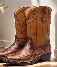abordables -bottes de cowboy western pour hommes avec imprimé peau de serpent et design complexe en similicuir – chaussures élégantes et durables pour les événements de rodéo et de campagne