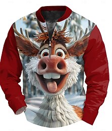 お買い得  -クリスマス 男性用 カートゥン しか 長袖 Tシャツ プリント スタンドカラー シャツ ファッション 屋外 カジュアル 日常 祝日 レイクブルー ブラック イエロー 春 秋 冬 衣類 標準 S M L XL XXL XXXL