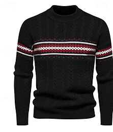 billige -Herre Pullover genser Strikket genser Fair Isle Pullover genser Riflet Kabel Strikke Normal Strikket Fargeblokk Crew-hals Mote Grunnleggende Dagligdagstøy Stevnemøte Klær Høst vinter Svart Hvit S M L