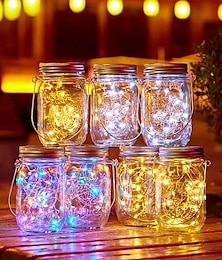 ieftine -1 buc lanternă solară lumini de zâne lumini de ornament de grădină lumini de borcan de zidar de sticlă suspendate în aer liber pentru copac masă curte grădină terasa decor gazon