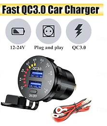 billige -12-24v dobbel usb billaderuttaksport med fargerikt digitalt voltmeter qc 3.0 hurtigladende busshengerbåter