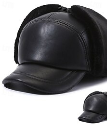 levne -Pánské Zimní čepice Zimní teplá čepice Zimní baseballová čepice s klapkami na uši Zimní baseballová čepice Černá Šedá PU kůže Nastavitelná Módní Moderní soudobé Denní nošení Festival Pln