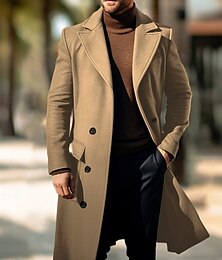 abordables -Hombre Sobretodo Gabardina Gabardina larga Diario Vacaciones Otoño invierno Poliéster Resistente al Viento Suave Ropa de calle Ropa Moda Clásico Plano Bolsillo Diseño Botonadura Doble
