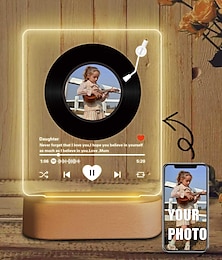 abordables -Marco de fotos iluminado personalizado, estilo musical de San Valentín, luz de noche USB personalizada con lámpara LED, decoración de escritorio, regalos para bodas, aniversarios, cumpleaños, regalos para hijas